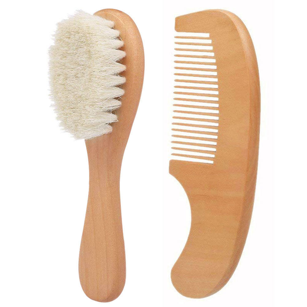 Natural Wood Hairbrush and Comb Kit