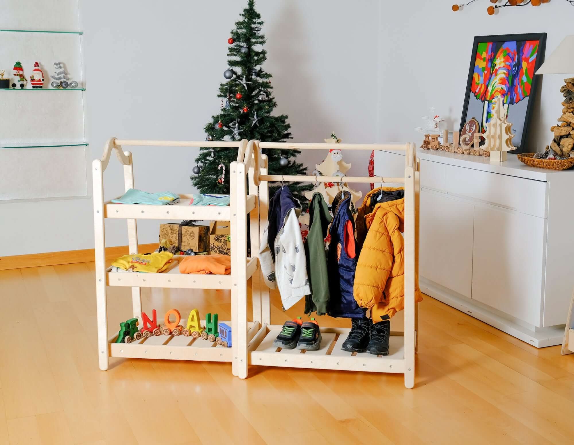 Montessori Wooden Wardrobe Set: Ideal Child Clothing Organizer