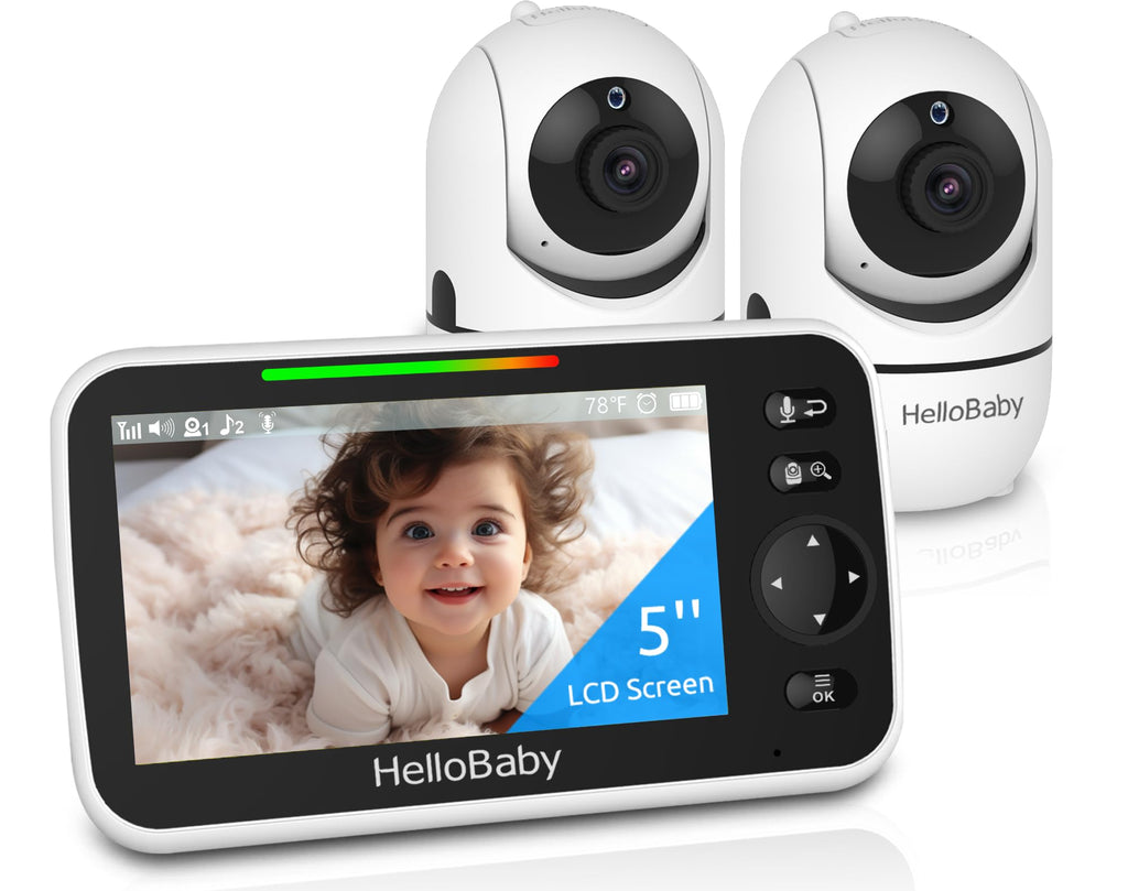HelloBaby No WiFi Baby Monitor 5" Screen 30-Hour Battery Pan-Tilt-Zoom Video Upgrade with Camera and Audio, Night Vision, VOX, 2-Way Talk, 8 Lullabies and 1000ft Range