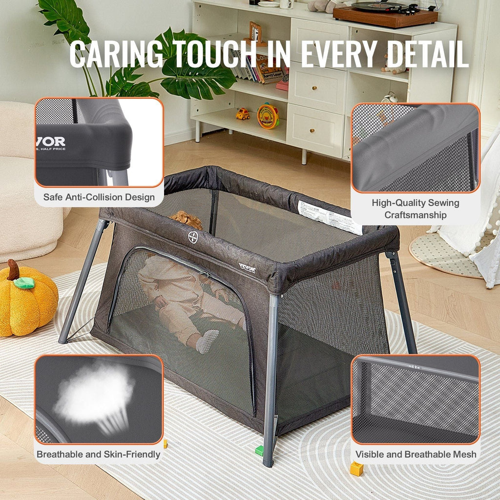 VEVOR Baby Travel Crib Play Yard Folding Baby Toddler Playpen with Zipper Gate